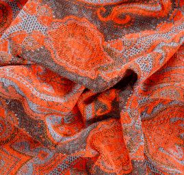 Žakár Art Fabrics Paisley orient oranžový/sv. modrý