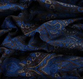 Žakár Art Fabrics Paisley orient len modročerný