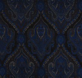 Žakár Art Fabrics Paisley orient len modročerný