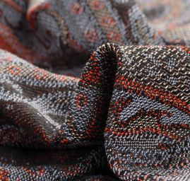 Žakár Art Fabrics Paisley orient šedomodrý/červený