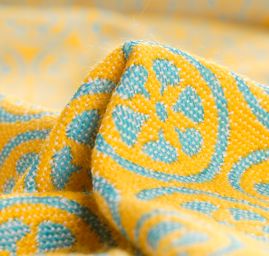 Žakárová látka Art Fabrics Cirkl tyrkys/žlutá