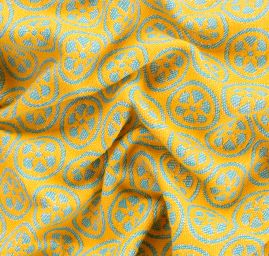 Žakárová látka Art Fabrics Cirkl tyrkys/žlutá