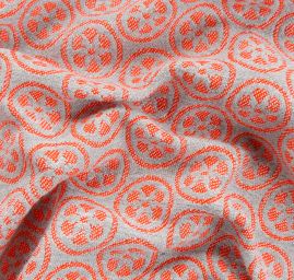 Žakárová látka Art Fabrics Cirkl červený/šedý