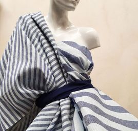 Len organtýn Art Fabrics širší modré pruhy