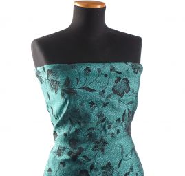 Žakárová tkanina Art Fabrics Primavera tyrkysová/černá