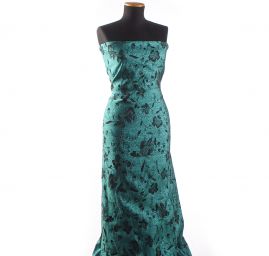 Žakárová tkanina Art Fabrics Primavera tyrkysová/černá