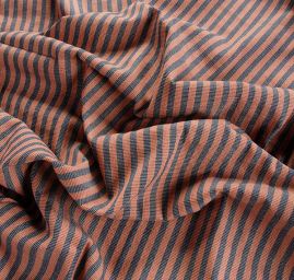 Len Art Fabrics proužky modroskořicové barvy