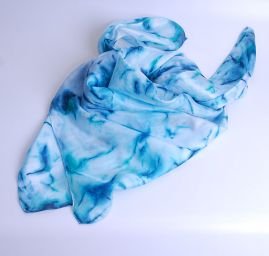 Ručně malovaný hedvábný šátek tyrkys