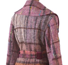 Originálne kabát z ručne tkané metráže vínový