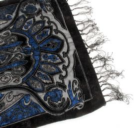 Efektní šál vypalovaný samet/tisk černý/modrý