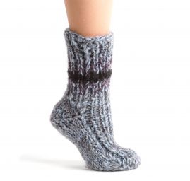 Ručně pletené ponožky MarLen modrošedé s proužkem