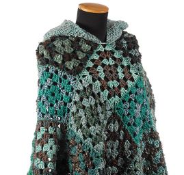 Originální pončo s kapucí a rukávky tyrkyshnědá