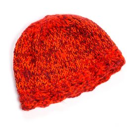 Pletaná čepice a rukavice oranžovočervený melír