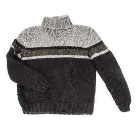 Pletený svetr s pruhy, černo-šedý