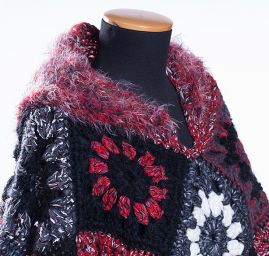 Originální háčkované pončo fialový melír