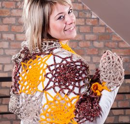 Háčkovaný pléd/šál motiv květů na síti