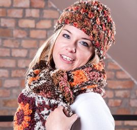 Háčkovaný set čepice šál ruční práce 