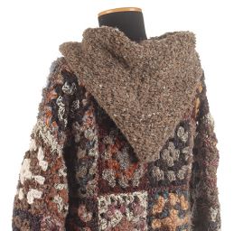 Háčkovaný kabátek hnědo-fialový melír