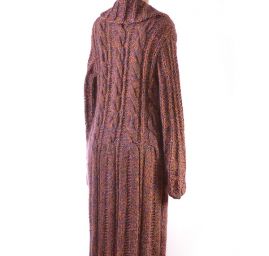 Originální ručně pletený kabát s límcem hnědý melír