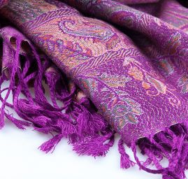 Šála směs kašmír/hedvábí vzor fialová/růžová