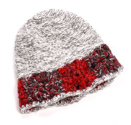 Háčkovaná čepice, rukavice , šála šedo červený set