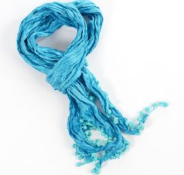 Jemná šála kreš s bambulkami tyrkysová