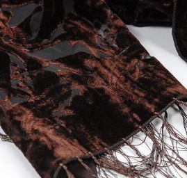 Šála vypalovaný samet s třásněmi tm.hnědý