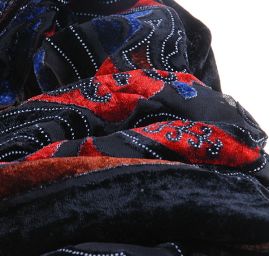 Efektní šála vypalovaný samet/tisk červenočerný