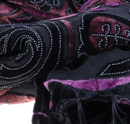 Efektní šál vypalovaný samet/tisk černofialový