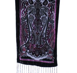 Efektní šál vypalovaný samet/tisk černofialový