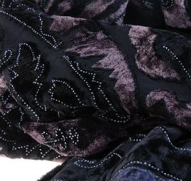 Efektní šál vypalovaný samet/tisk černohnědý
