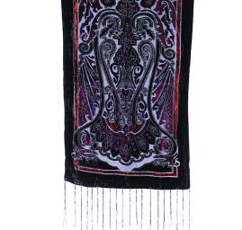 Efektní šál vypalovaný samet/tisk černofialovohnědý