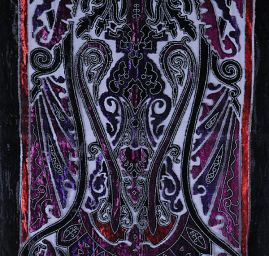 Efektní šál vypalovaný samet/tisk černofialovohnědý