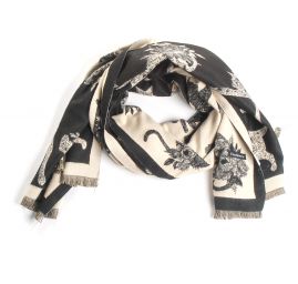 Šála oboustranná s kočkami krémová/černá