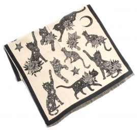 Šála oboustranná s kočkami krémová/černá