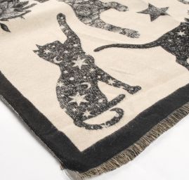 Šála oboustranná s kočkami krémová/černá