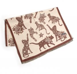 Šála oboustranná s kočkami krémová/tm.hnědá