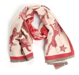 Šála oboustranná s kočkami krémová/tm.červená