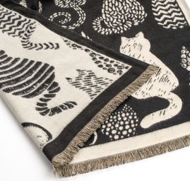 Šála oboustranná siluety koček krémová/černá