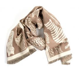 Šála oboustranná siluety koček krémová/camel hnědá