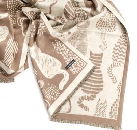 Šála oboustranná siluety koček krémová/camel hnědá