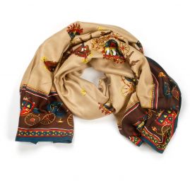 Šála směs kašmír/hedvábí vzor vozataj camel hnědá