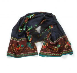 Šála směs kašmír/hedvábí vzor vozataj modrá