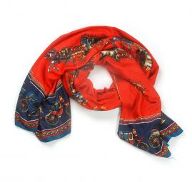 Šála směs kašmír/hedvábí vzor vozataj červená