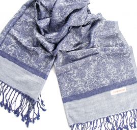 Šála směs kašmír/hedvábí žakár modrá