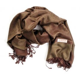 Šála směs kašmír/hedvábí žakár tmavě hnědá