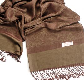 Šála směs kašmír/hedvábí žakár tmavě hnědá