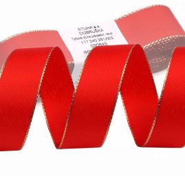 Stuha taftová lurex šíře 25mm červená
