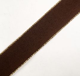 Stuha taftová lurex šíře 25mm tm.hnědá