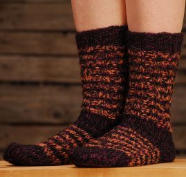 Ručně pletené ponožky Marlen fialový melír s pruhy